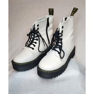 Womens Combat White Platform Zipper Boots Marke NIIH Bouncing Soles